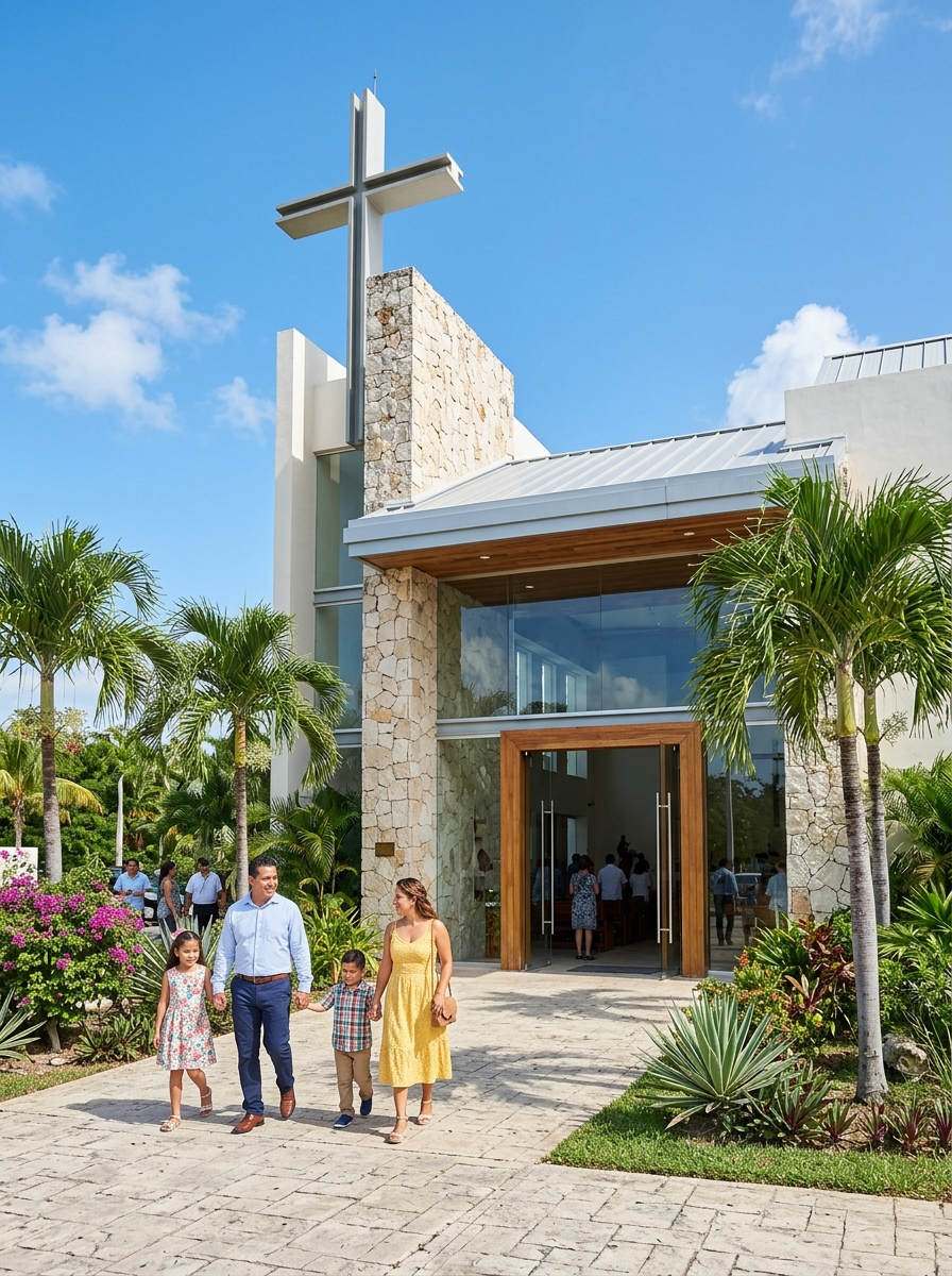 Fachada del templo de la 3ª IAFCJ en Cancún